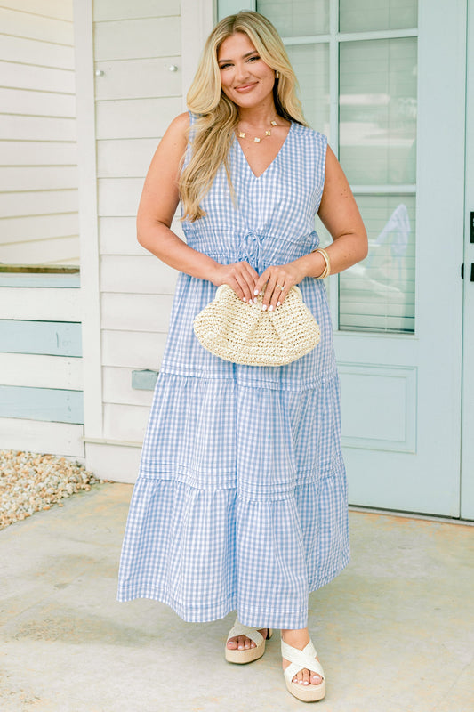 Vestido Envuelto en Amor, Cuadros Azules