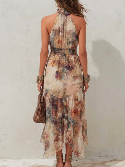 Elise | Vestido Maxi Halter Floral Suave