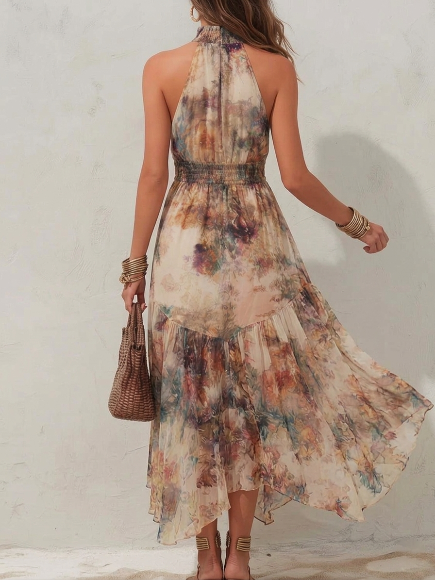 Elise | Vestido Maxi Halter Floral Suave