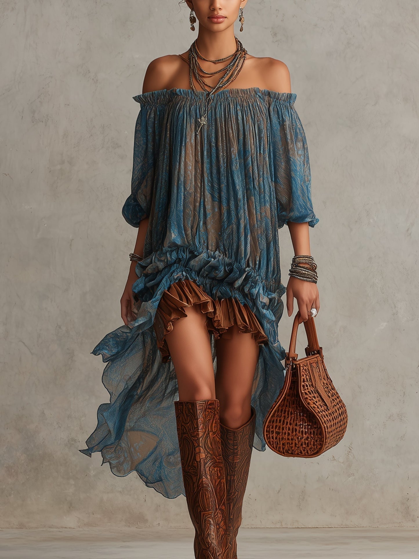 Indira | Vestido Mini Boho Off-Shoulder