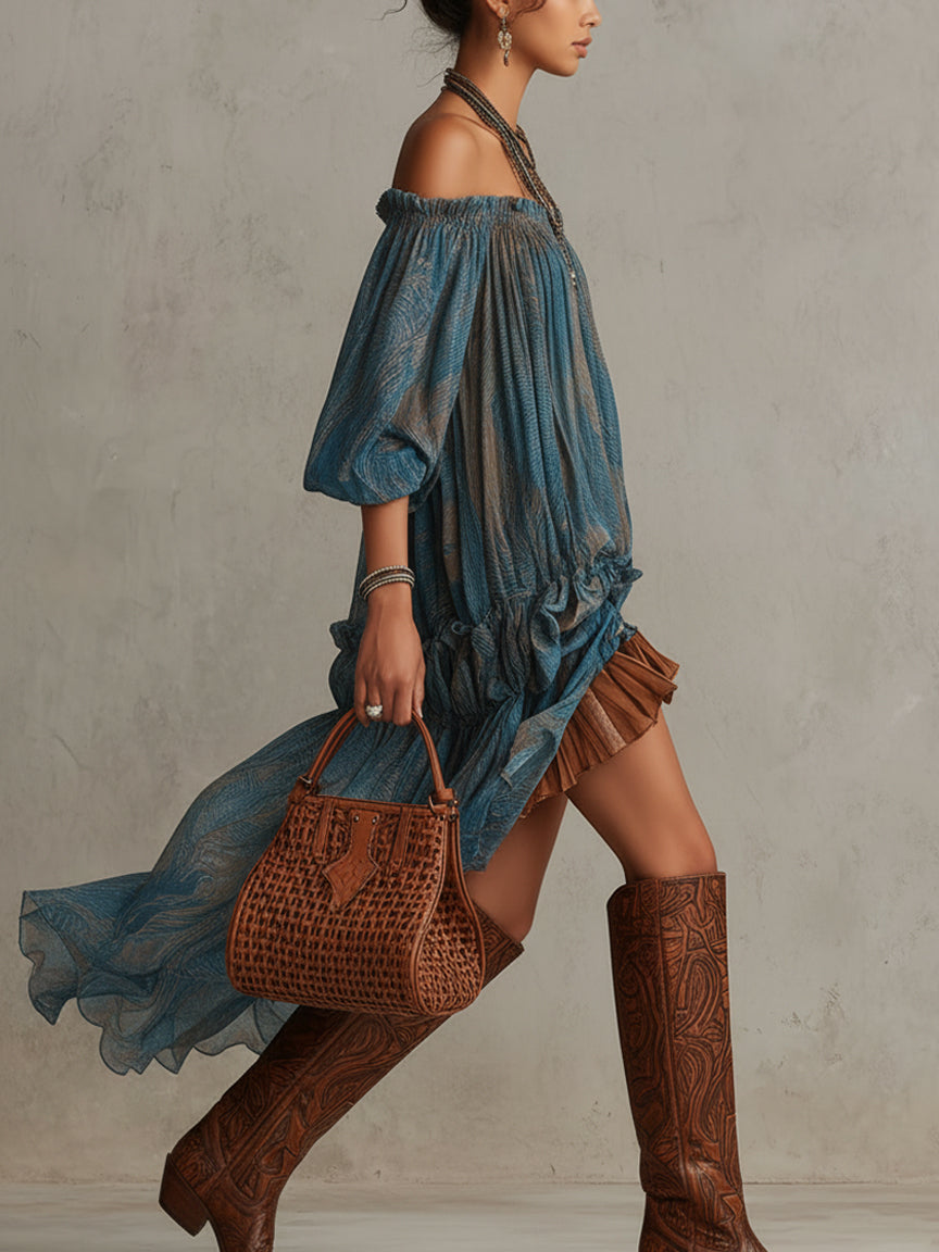 Indira | Vestido Mini Boho Off-Shoulder