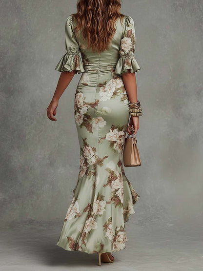Aveline | Vestido Floral Con Fruncidos y Abertura