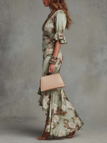 Aveline | Vestido Floral Con Fruncidos y Abertura