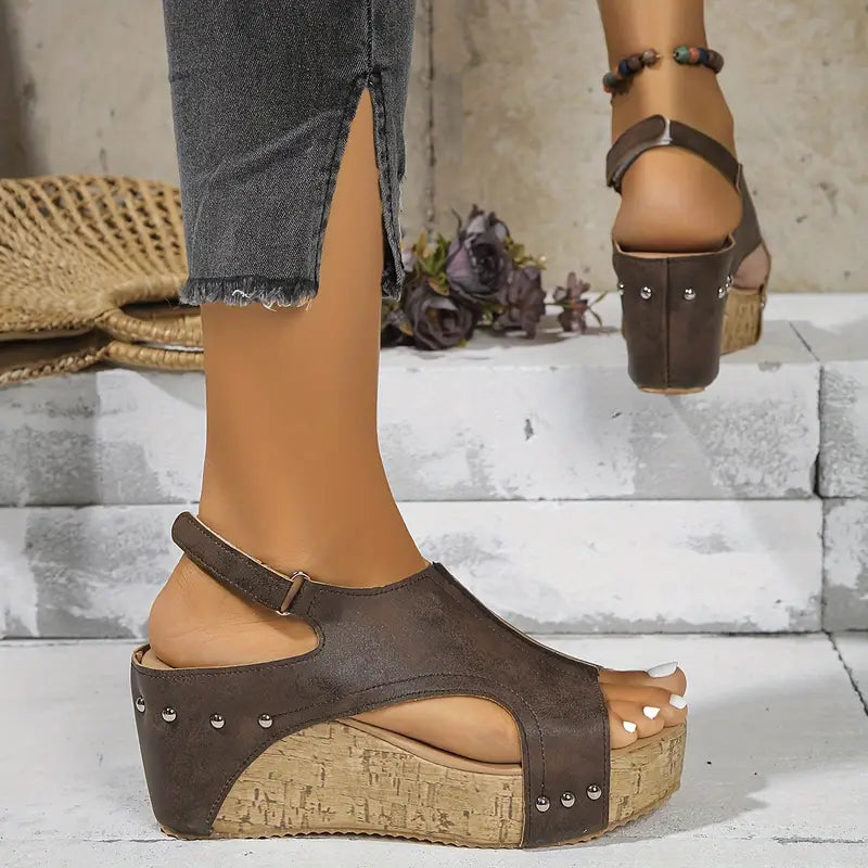 avellana | Vintage eleganckie sandały na platformie na wysokim obcasie