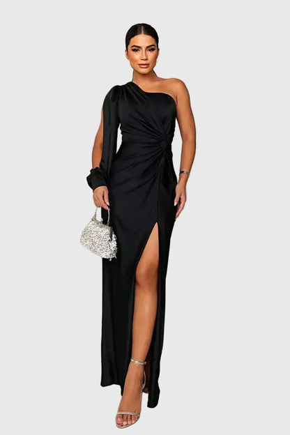Auriane | Vestido Maxi Asimétrico Satinado