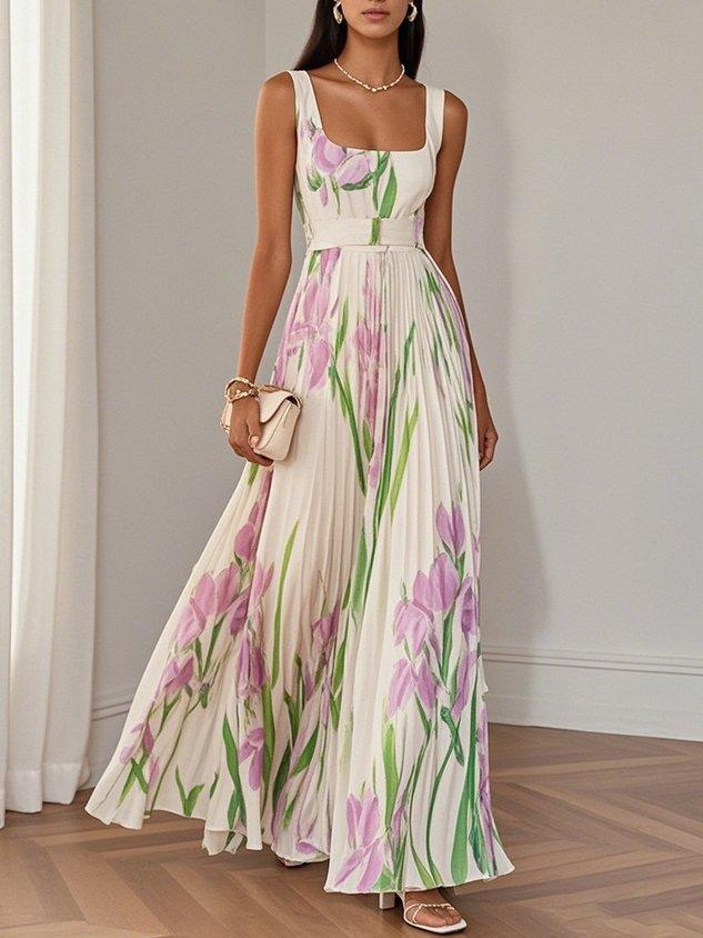 Yara™ - Vestido Maxi de Chiffon Plisado