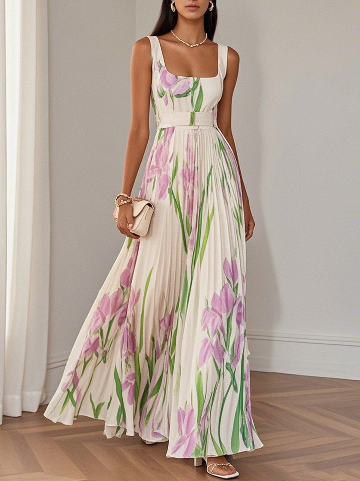 Yara™ - Vestido Maxi de Chiffon Plisado