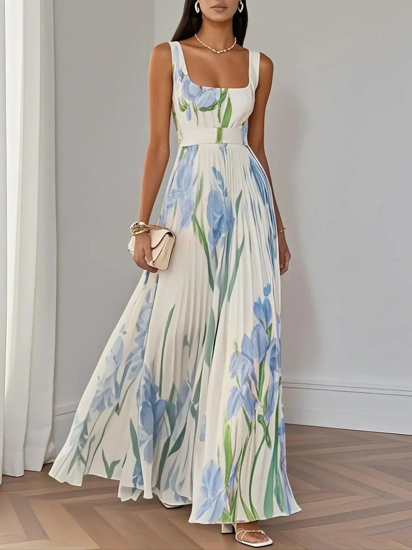 Yara™ - Vestido Maxi de Chiffon Plisado