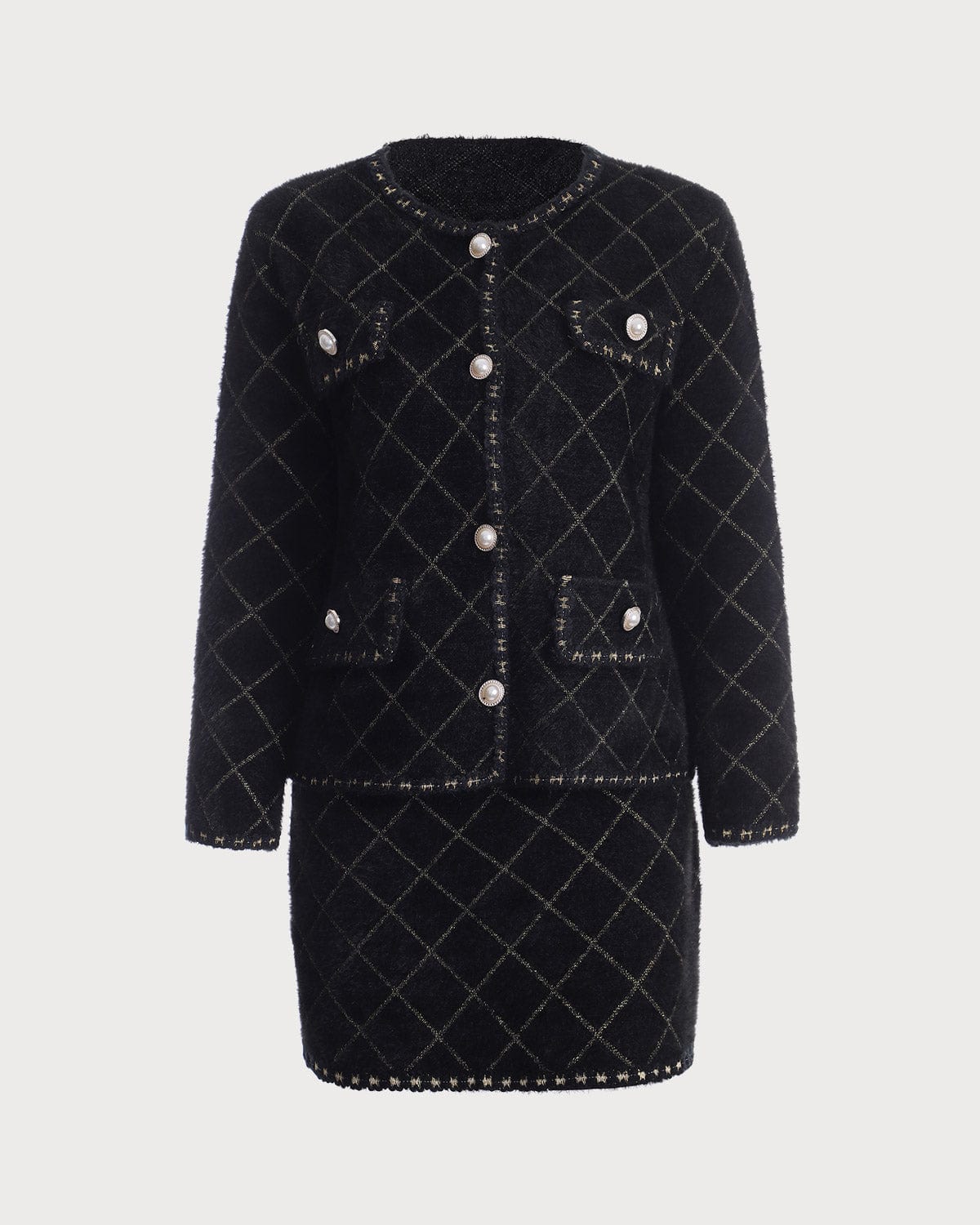 El Conjunto de Cárdigan Argyle y Falda Mini