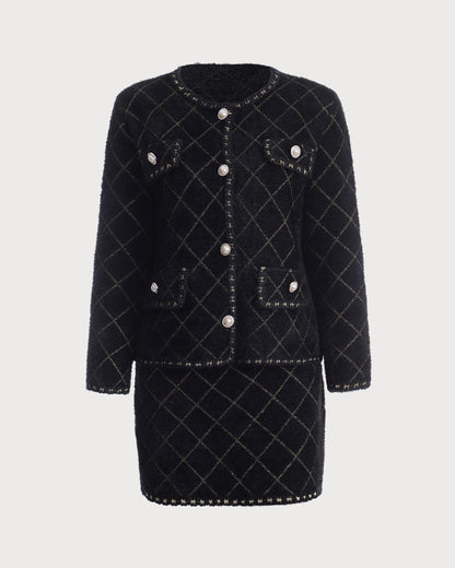 El Conjunto de Cárdigan Argyle y Falda Mini