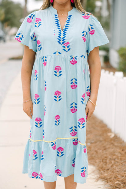 Vestido Graceful Blooms, Azul Claro