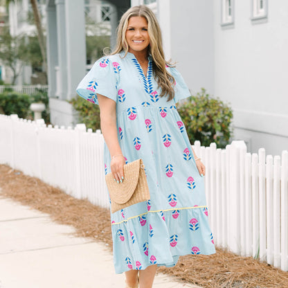Vestido Graceful Blooms, Azul Claro