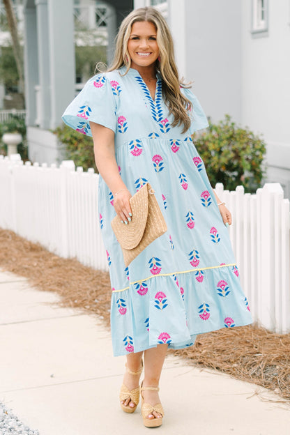 Vestido Graceful Blooms, Azul Claro