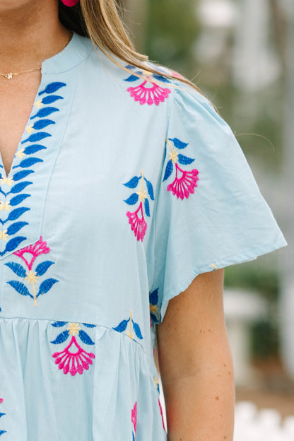 Vestido Graceful Blooms, Azul Claro