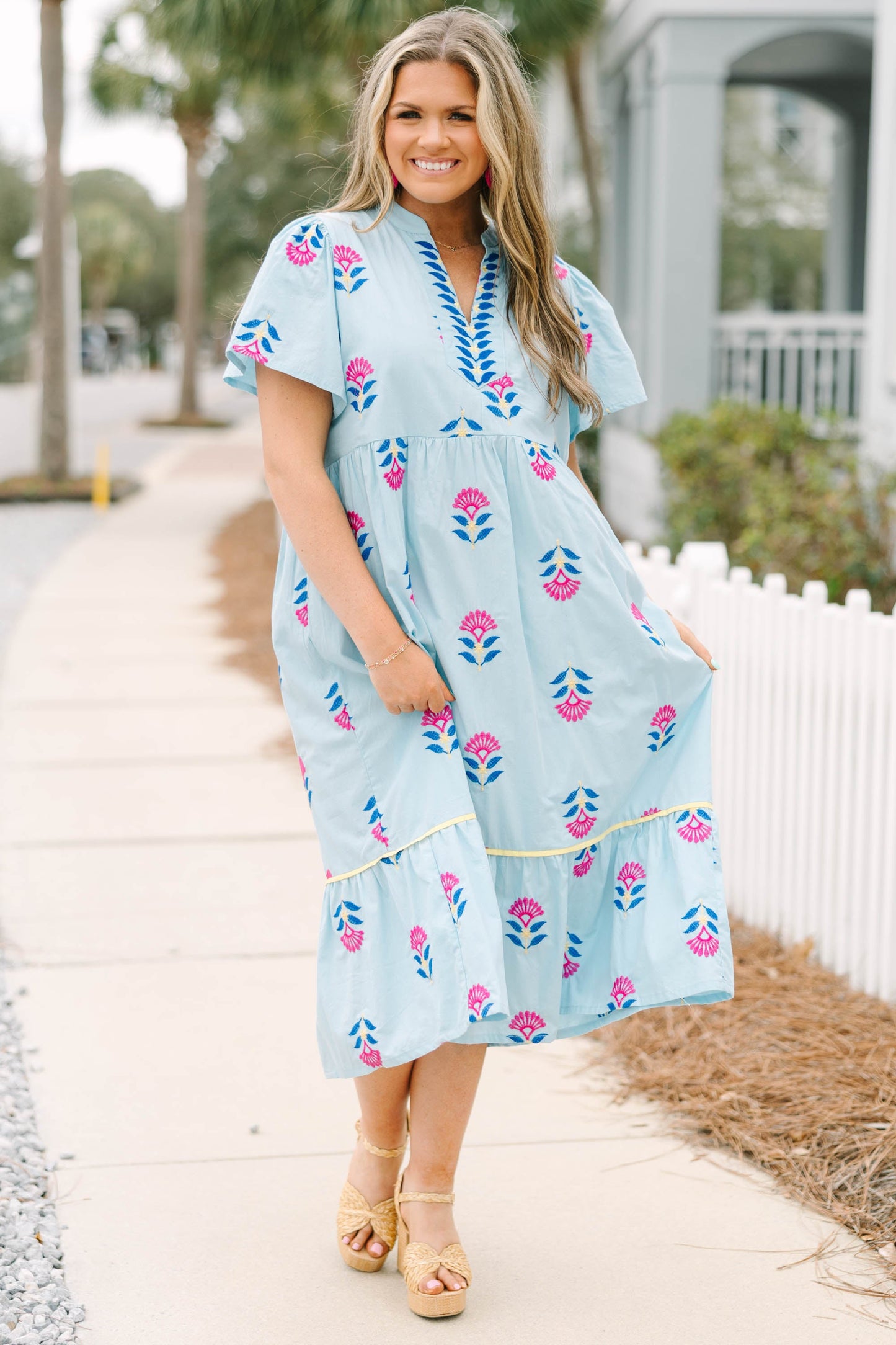Vestido Graceful Blooms, Azul Claro