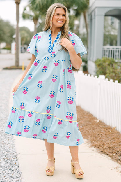 Vestido Graceful Blooms, Azul Claro