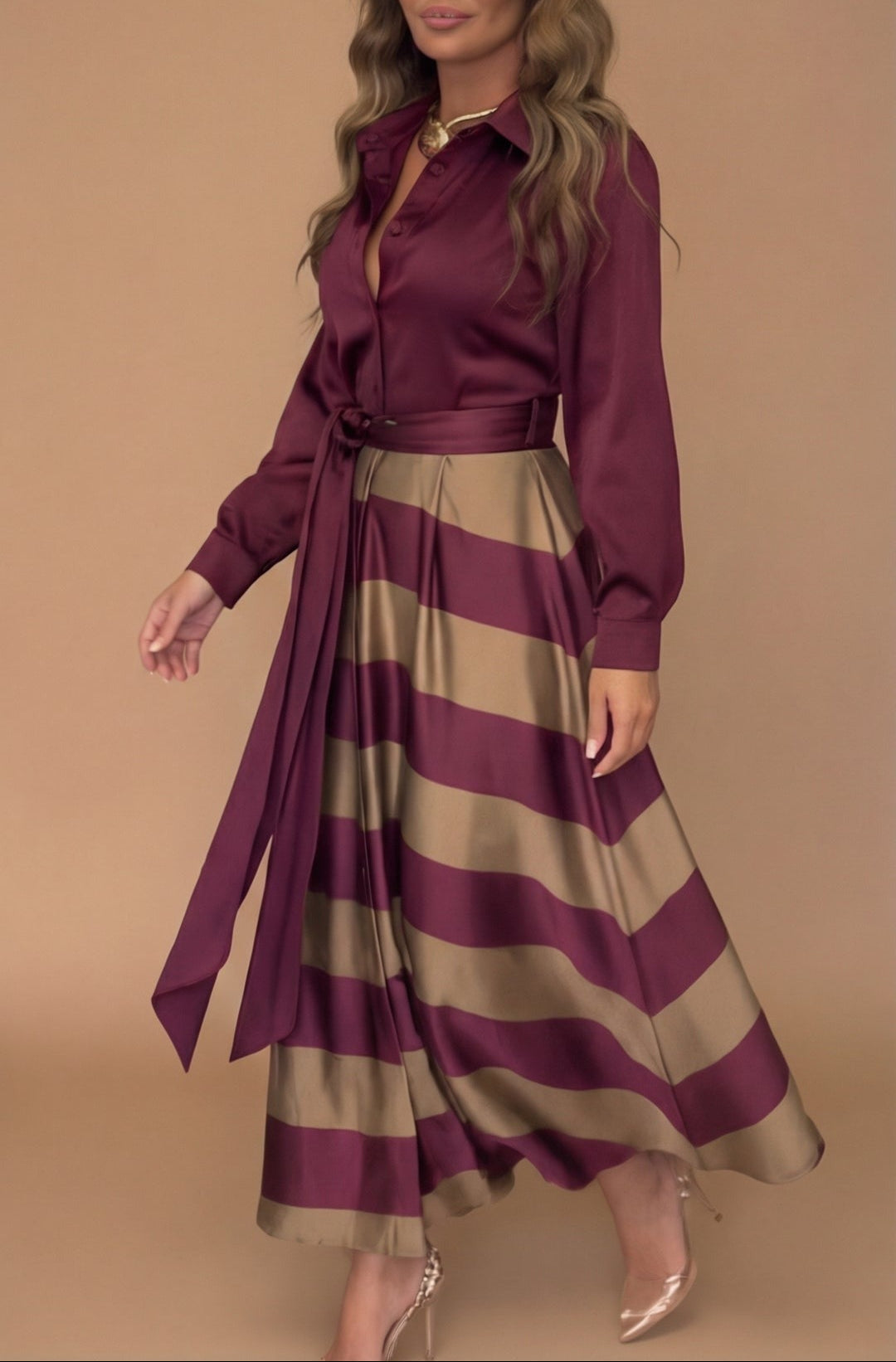Mila™ - Vestido Largo Rayado con Encaje
