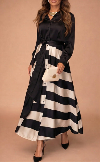 Mila™ - Vestido Largo Rayado con Encaje