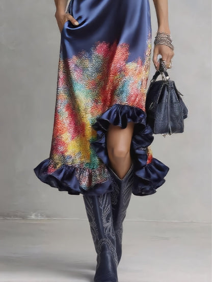 Celeste | Vestido Midi Satinado Impreso