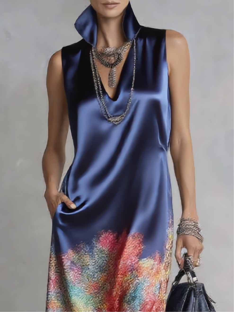 Celeste | Vestido Midi Satinado Impreso