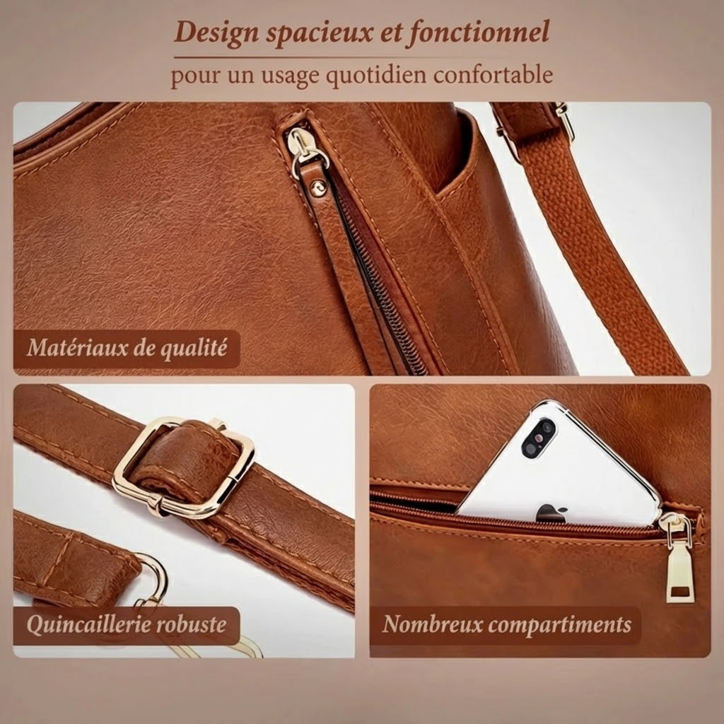 Mélanie | Bolsa de Hombro Elegante Multi-Zips