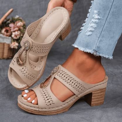 Roxane | Mules de Tacón Bloque Abertas con Joyas