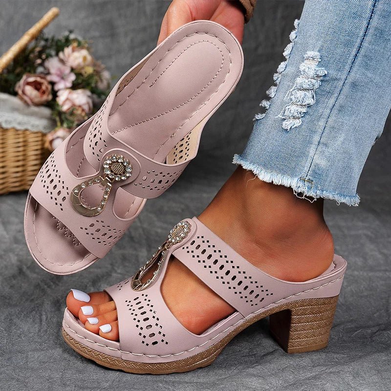Roxane | Mules de Tacón Bloque Abertas con Joyas