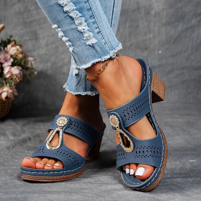 Roxane | Mules de Tacón Bloque Abertas con Joyas