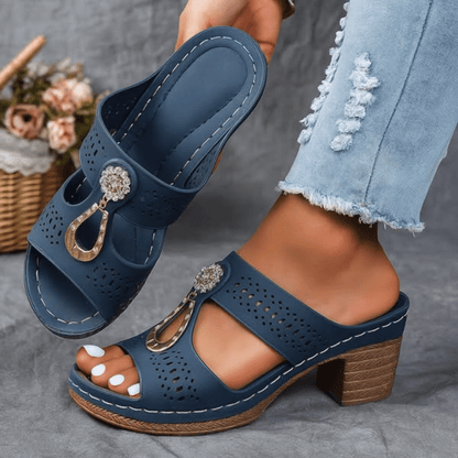 Roxane | Mules de Tacón Bloque Abertas con Joyas