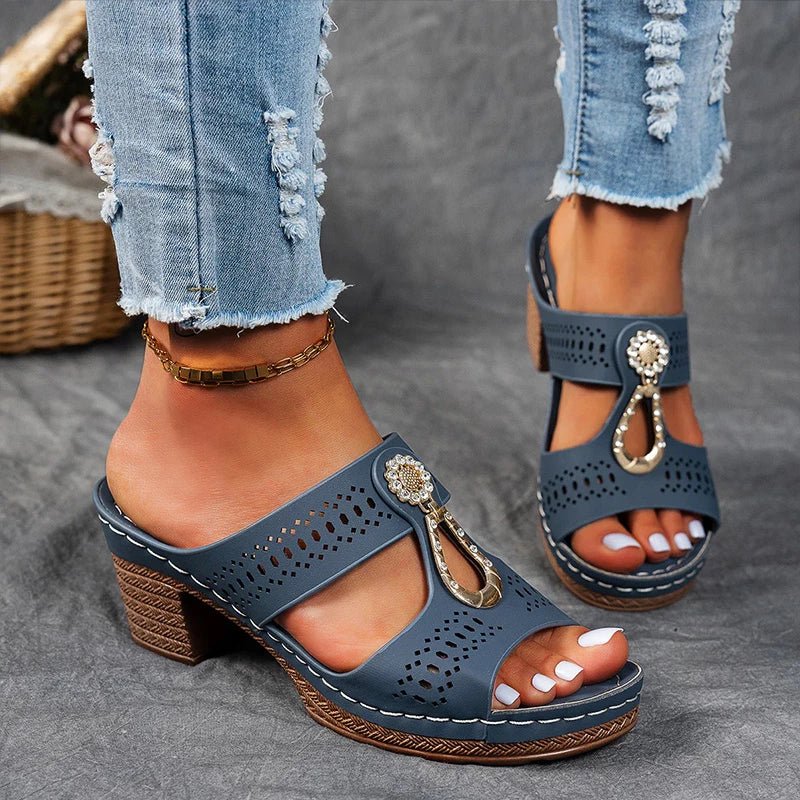 Roxane | Mules de Tacón Bloque Abertas con Joyas