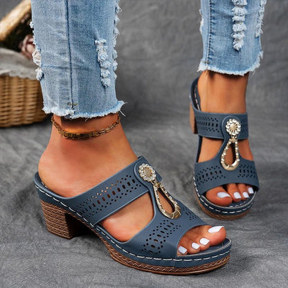 Roxane | Mules de Tacón Bloque Abertas con Joyas