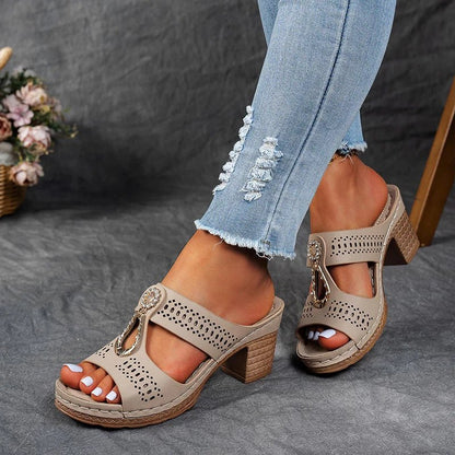 Roxane | Mules de Tacón Bloque Abertas con Joyas