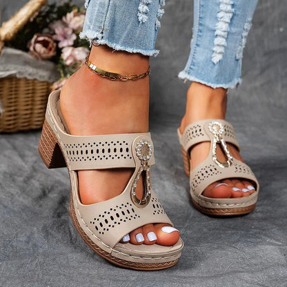 Roxane | Mules de Tacón Bloque Abertas con Joyas