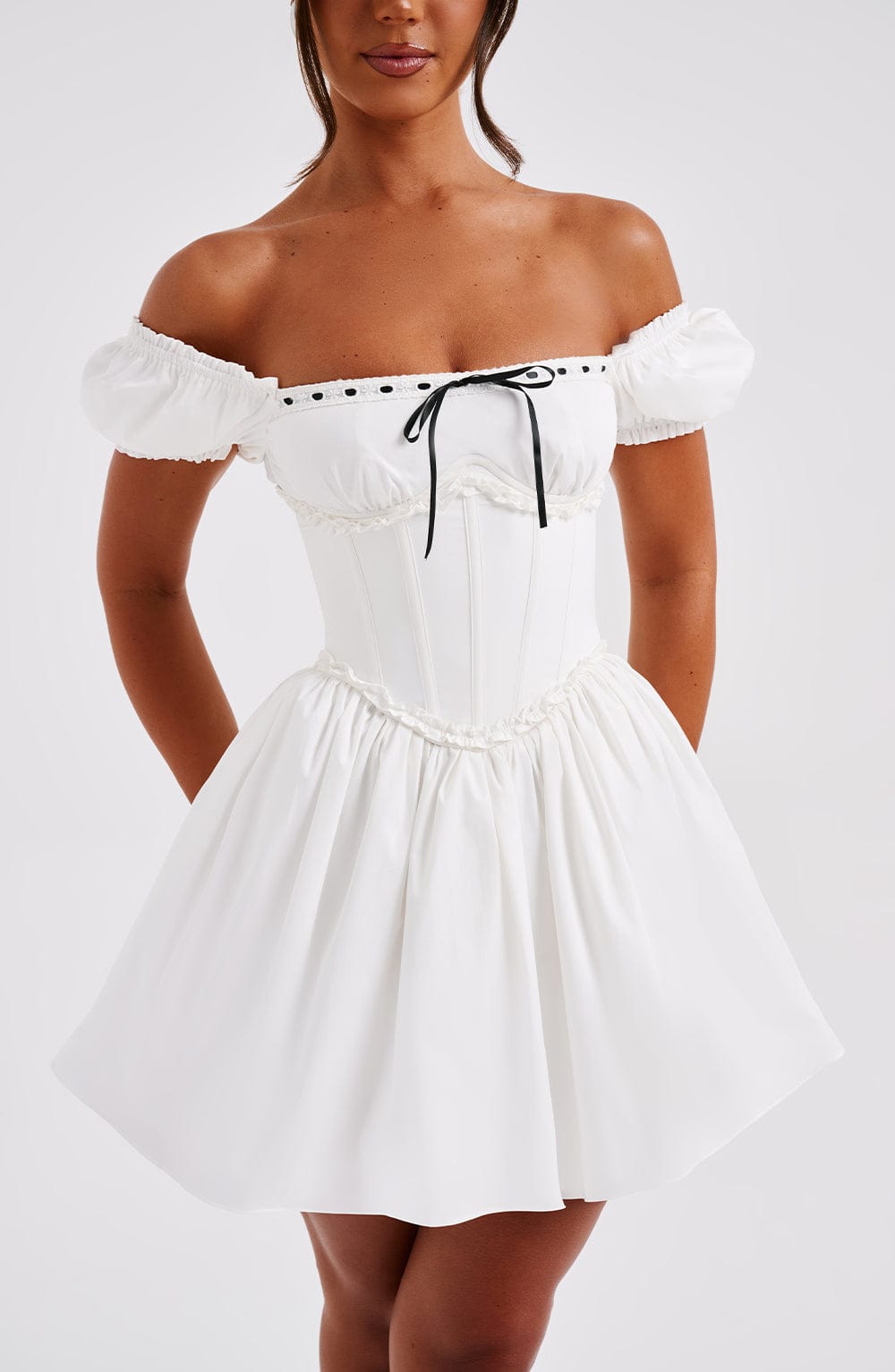 Welurowa Sukienka Mini Penelope - Czarny/Biały