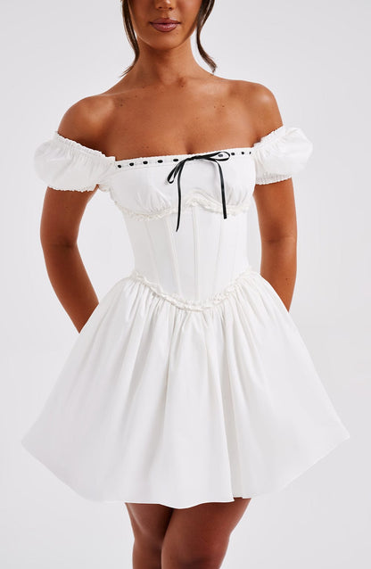 Welurowa Sukienka Mini Penelope - Czarny/Biały