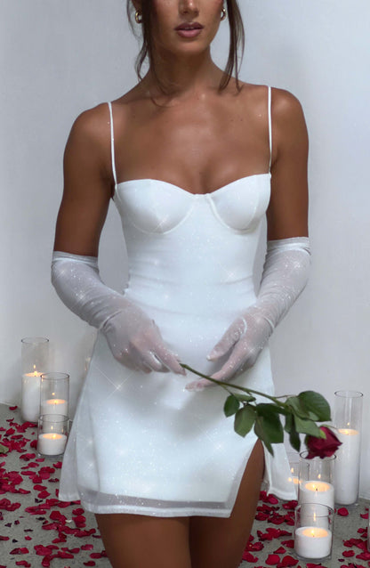 Mini sukienka Pixie - Opalizująca Beżowa