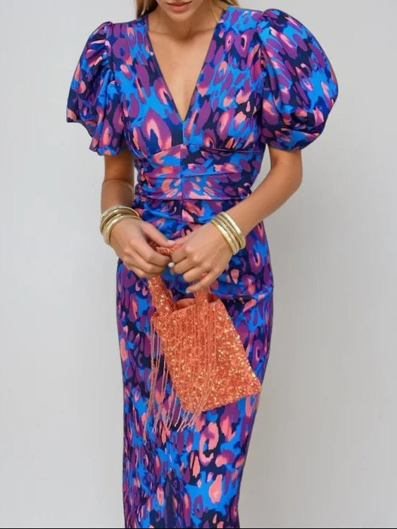 Noor™ - Vestido midi con mangas abullonadas