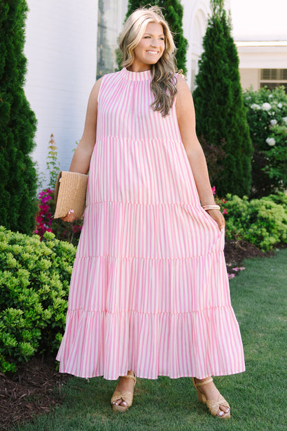 Vestido Bonito en Rayas, Rosa Bebé