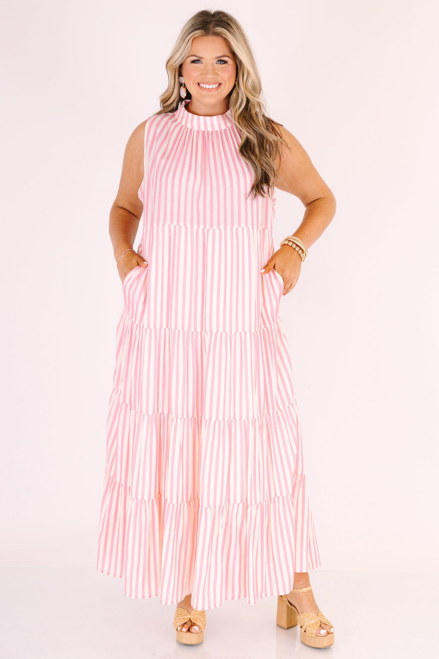 Vestido Bonito en Rayas, Rosa Bebé