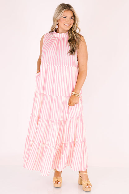 Vestido Bonito en Rayas, Rosa Bebé