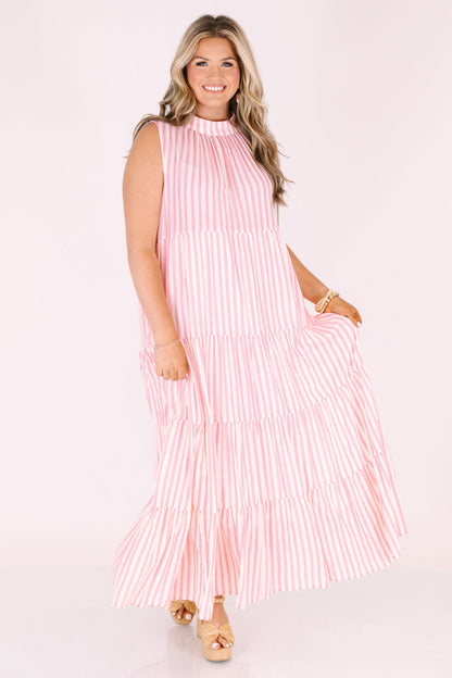 Vestido Bonito en Rayas, Rosa Bebé