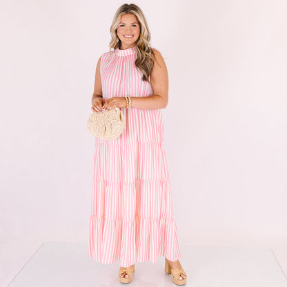 Vestido Bonito en Rayas, Rosa Bebé