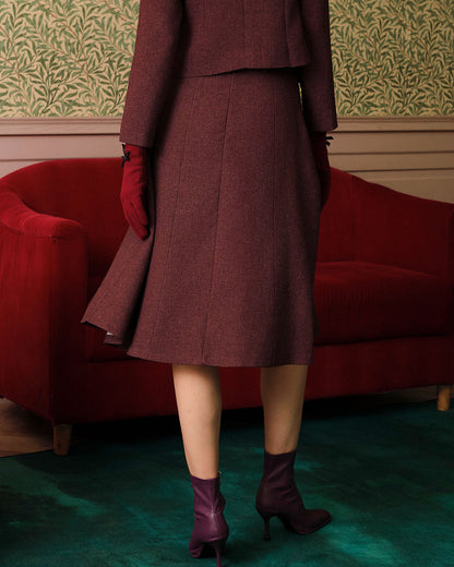 Falda de Tweed Burdeos de Cintura Alta