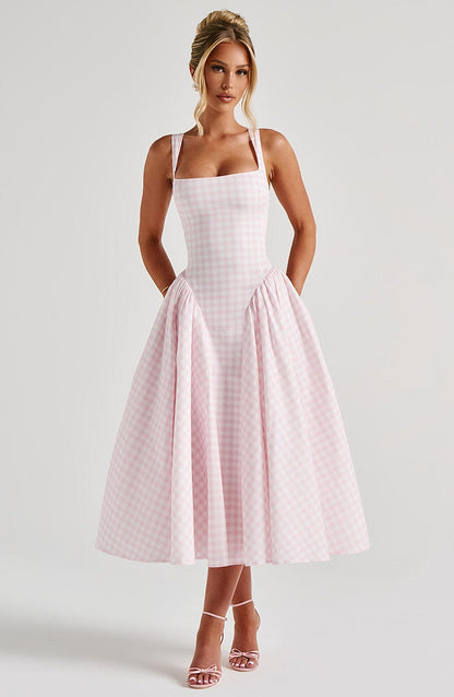 Sukienka midi Sherrie - Gingham w kolorze brzoskwiniowym