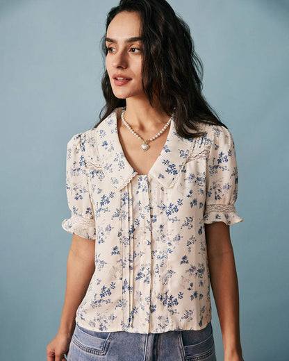 La Camisa Floral Plisada con Encaje