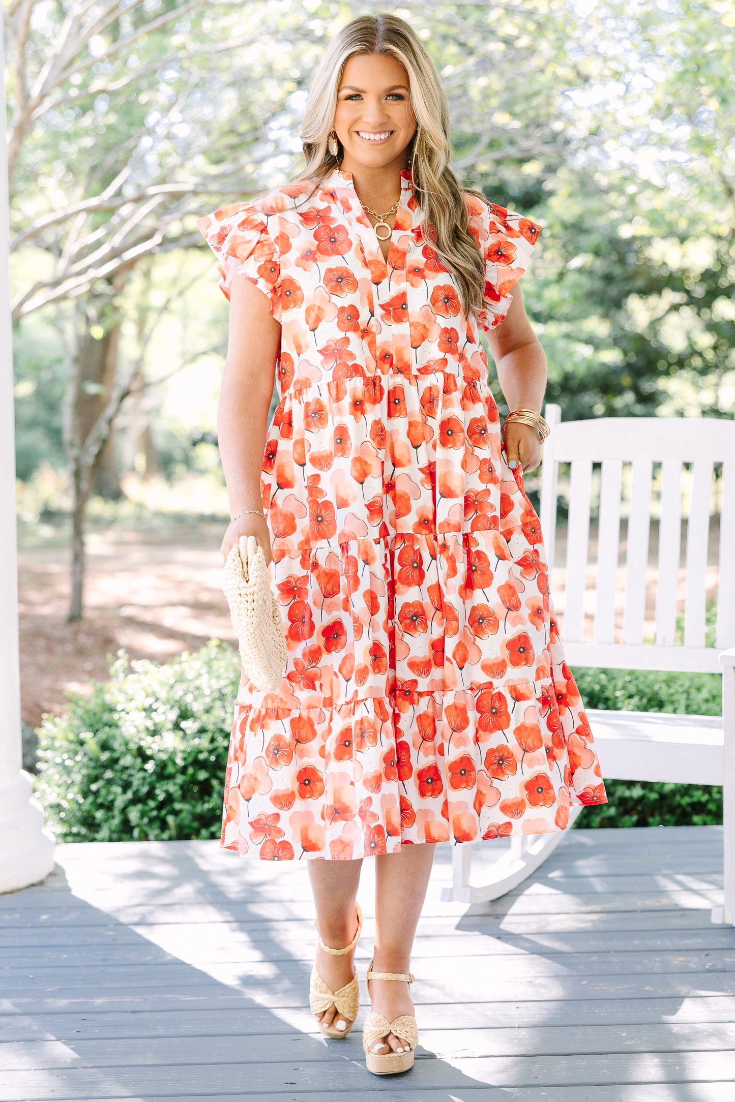 Simplemente El Vestido Midi, Floral Rojo