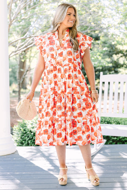 Simplemente El Vestido Midi, Floral Rojo