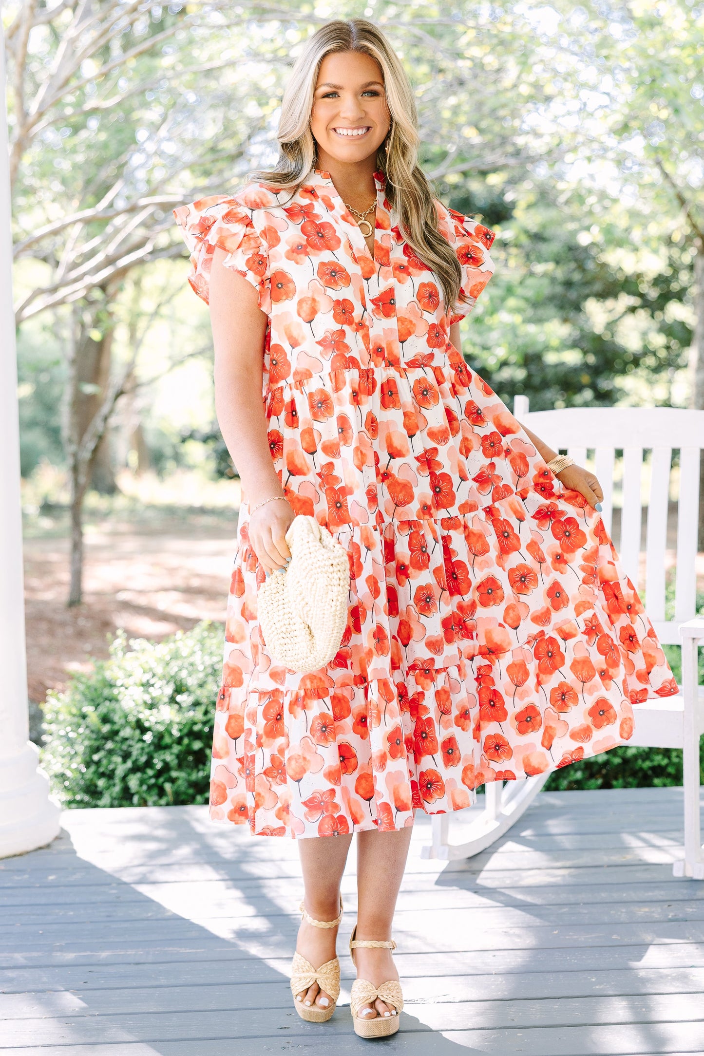 Simplemente El Vestido Midi, Floral Rojo