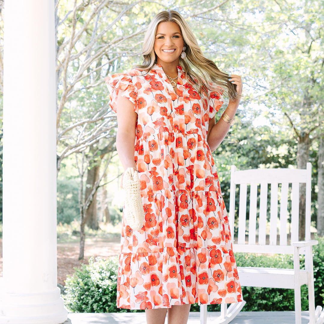 Simplemente El Vestido Midi, Floral Rojo