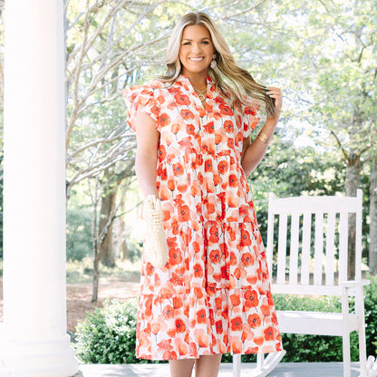 Simplemente El Vestido Midi, Floral Rojo